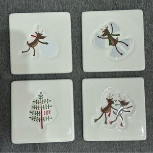 ST Nicholas Square "REINDEER GAMES" Set of 4 Ceramic Coasters/in Original Box